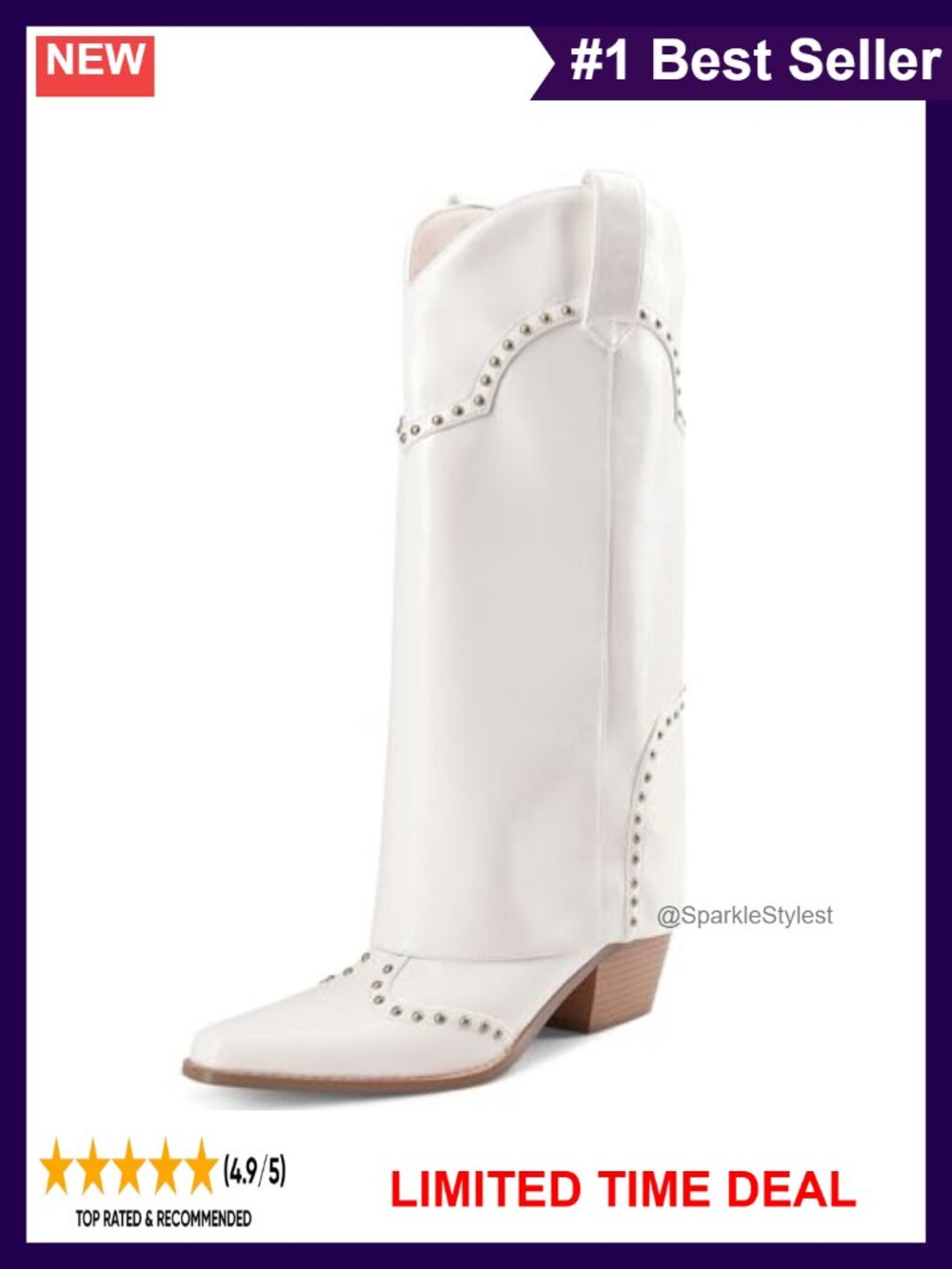 Fold Over Knee High Cowboy Boots Faux Leather Western Cowgirl Boots
